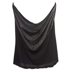 Saint Laurent Black Cotton Cowl Neck Back Chain Detailed Top S