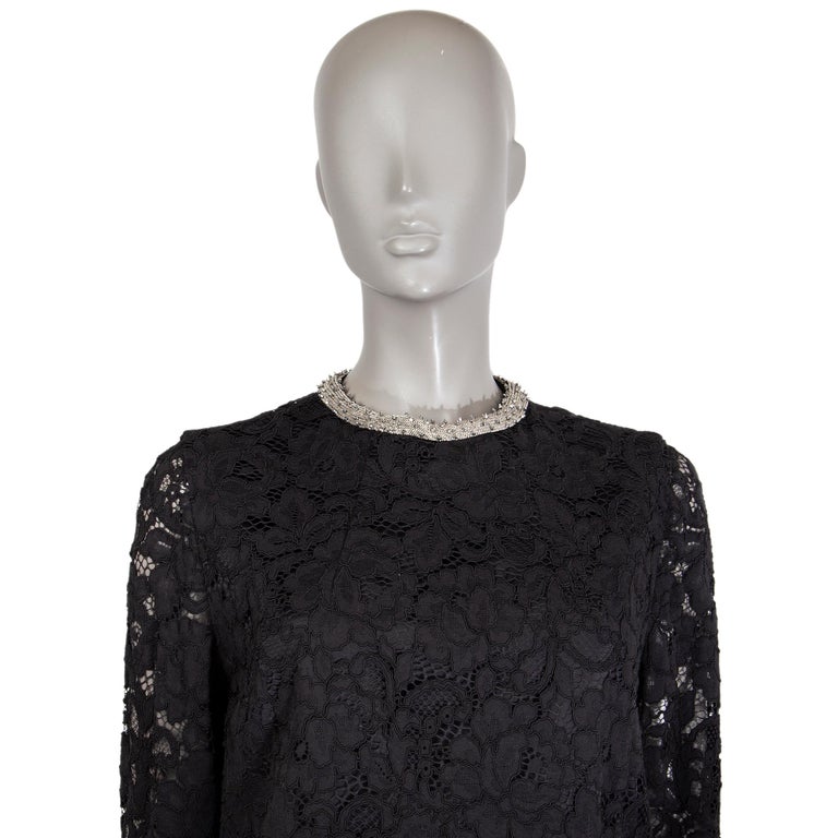 SAINT LAURENT black cotton EMBELLISHED LACE Cocktail Dress 42 For Sale
