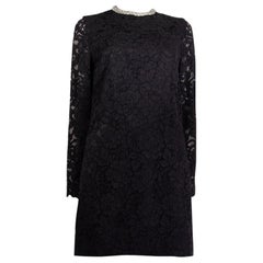 SAINT LAURENT black cotton EMBELLISHED LACE Cocktail Dress 42