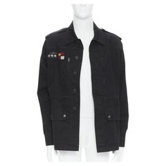 SAINT LAURENT black cotton embroidery patch utility military jacket EU50 L
