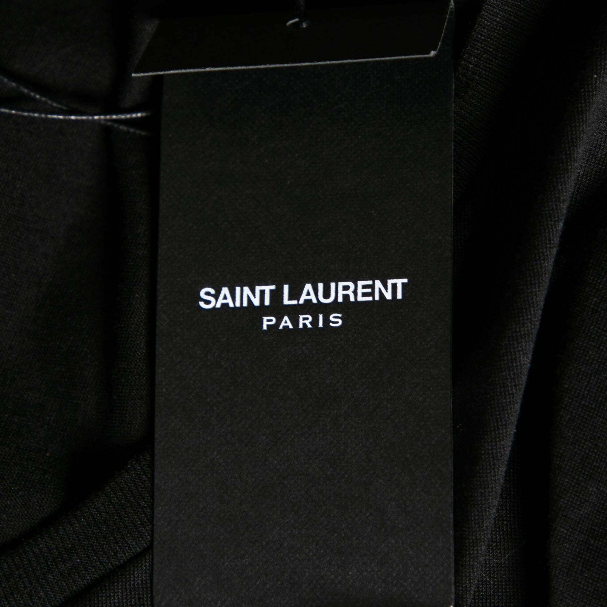 Saint Laurent Black Cotton Front Pocket Crew Neck Short Sleeve Top M Pour femmes en vente