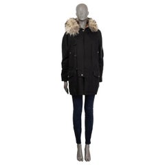 SAINT LAURENT black cotton FUR LINED HOODED Parka Coat Jacket 36 XS