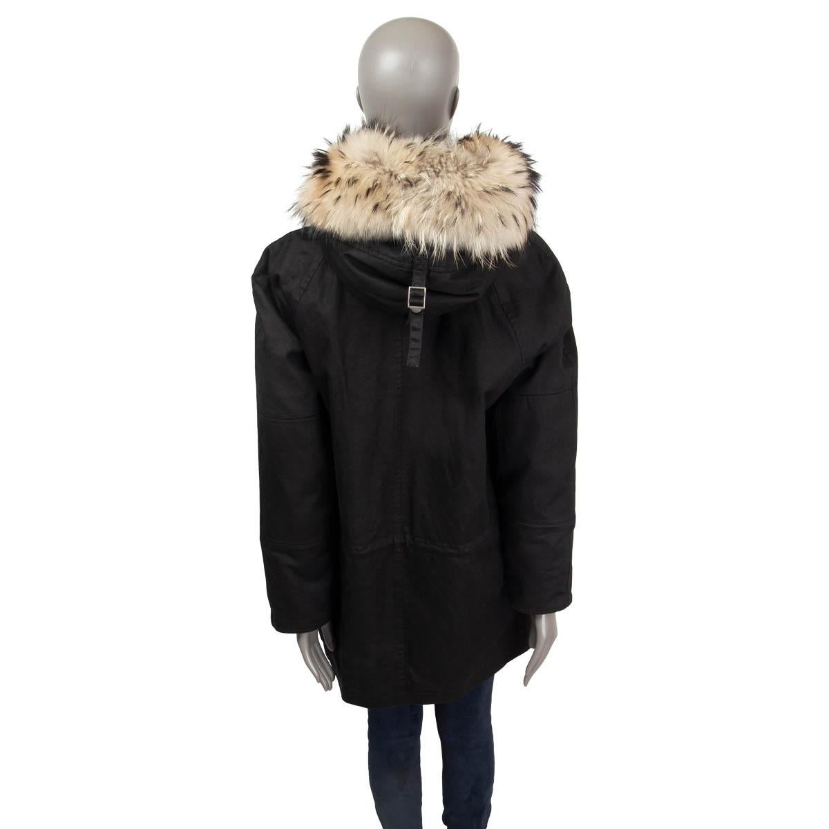 SAINT LAURENT black cotton FUR LINED HOODED Parka Coat Jacket 36 XS In Excellent Condition For Sale In Zürich, CH