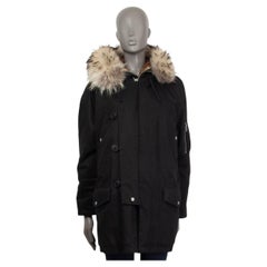 SAINT LAURENT black cotton FUR LINED HOODED Parka Coat Jacket 36 XS