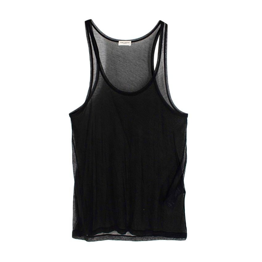  Saint Laurent Black Cotton Sheer Tank Top 

- Black
- Sheer 
- Cotton 
- Round neck
- Cotton

Made in Italy

Material 

100% cotton 

PLEASE NOTE, THESE ITEMS ARE PRE-OWNED AND MAY SHOW SIGNS
OF BEING STORED EVEN WHEN UNWORN AND UNUSED. THIS