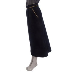 SAINT LAURENT black cotton VELVET MIDI Skirt 38 S