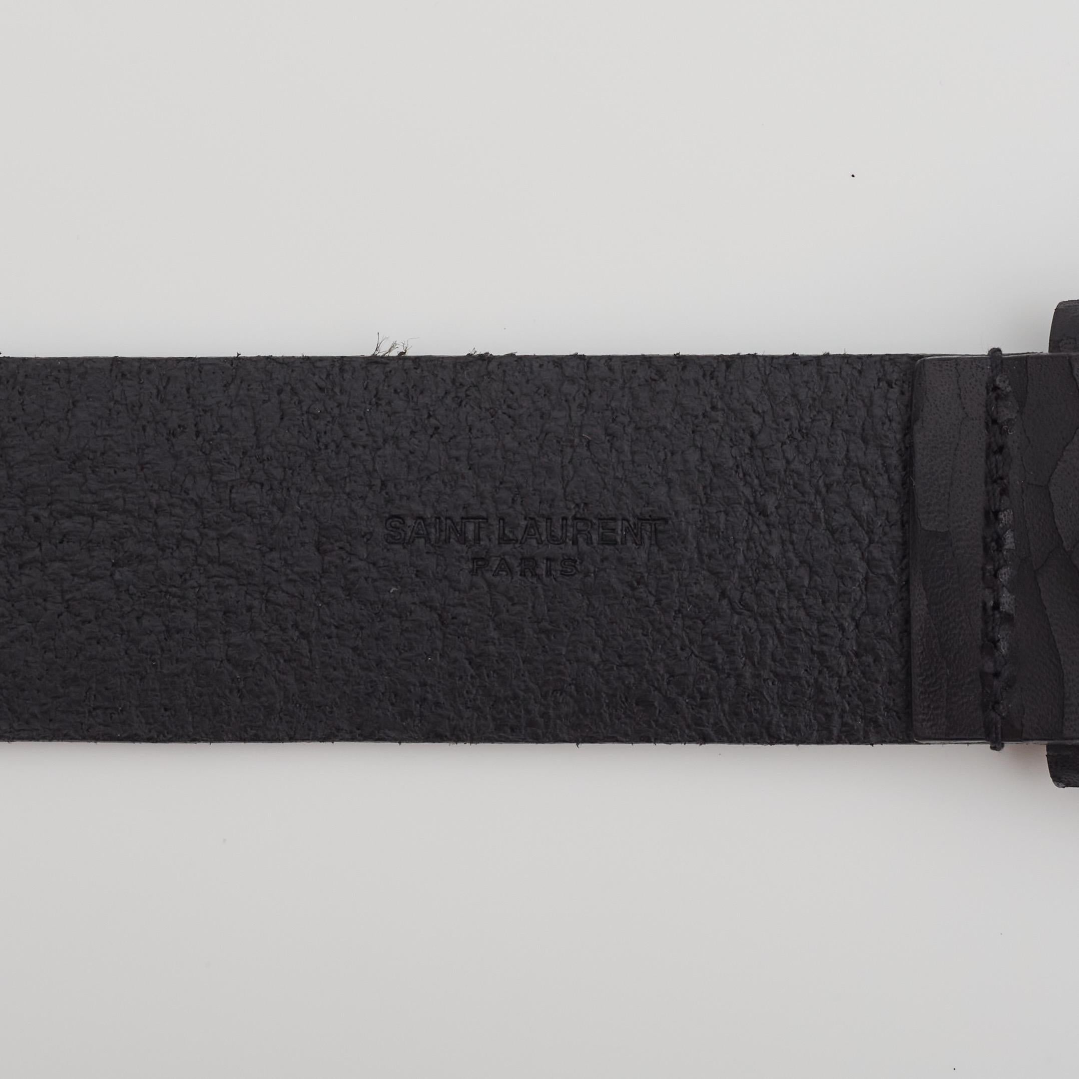 Saint Laurent Black Cracked Leather Belt (90/36) For Sale 2