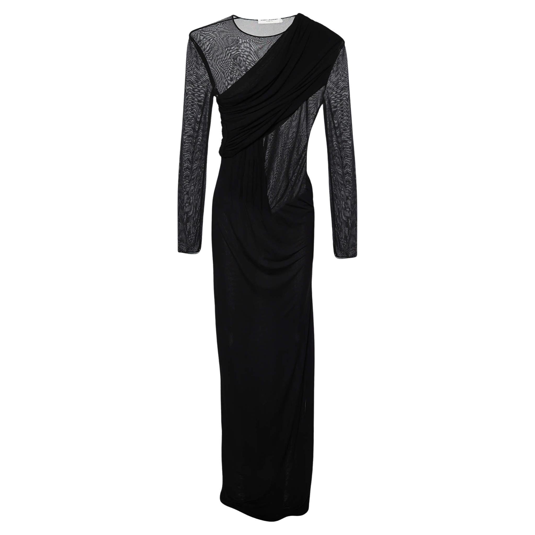 Saint Laurent Black Crepe & Jersey Draped Gown S