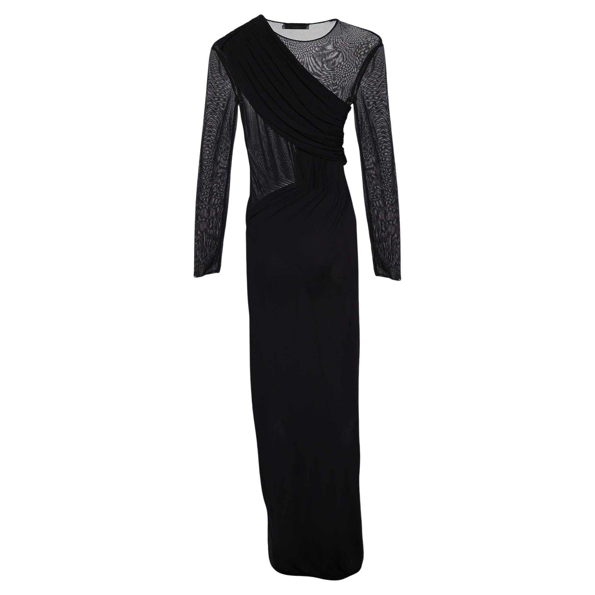 Saint Laurent - Robe drapée en crêpe et jersey noir S