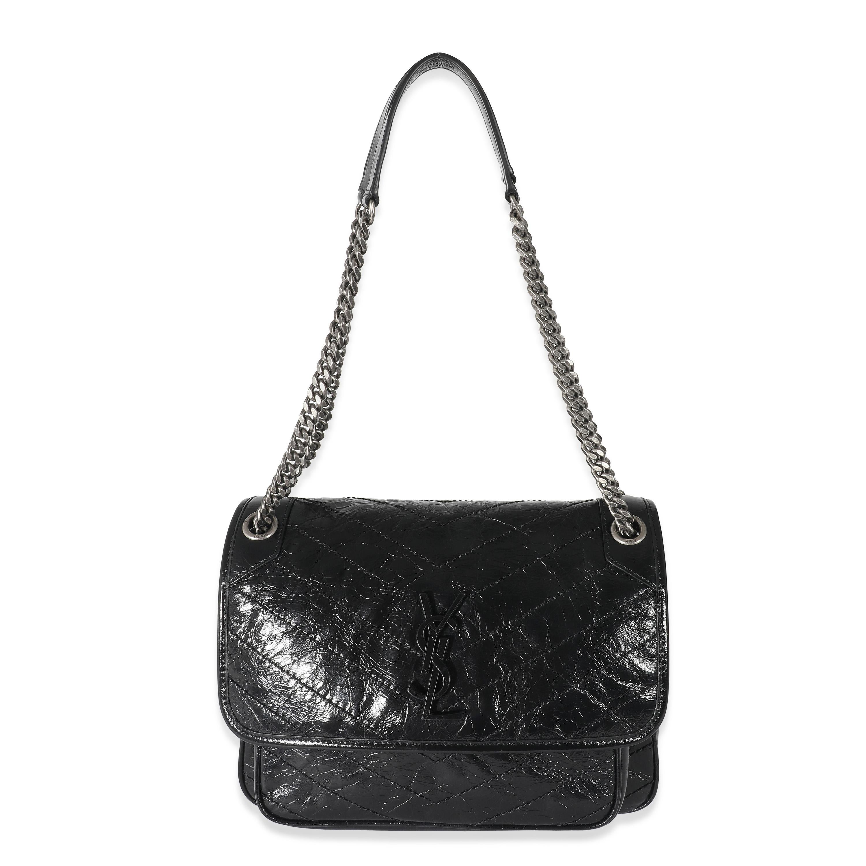 Saint Laurent Black Crinkle Vintage Leather Medium Niki Chain Bag In Excellent Condition In New York, NY