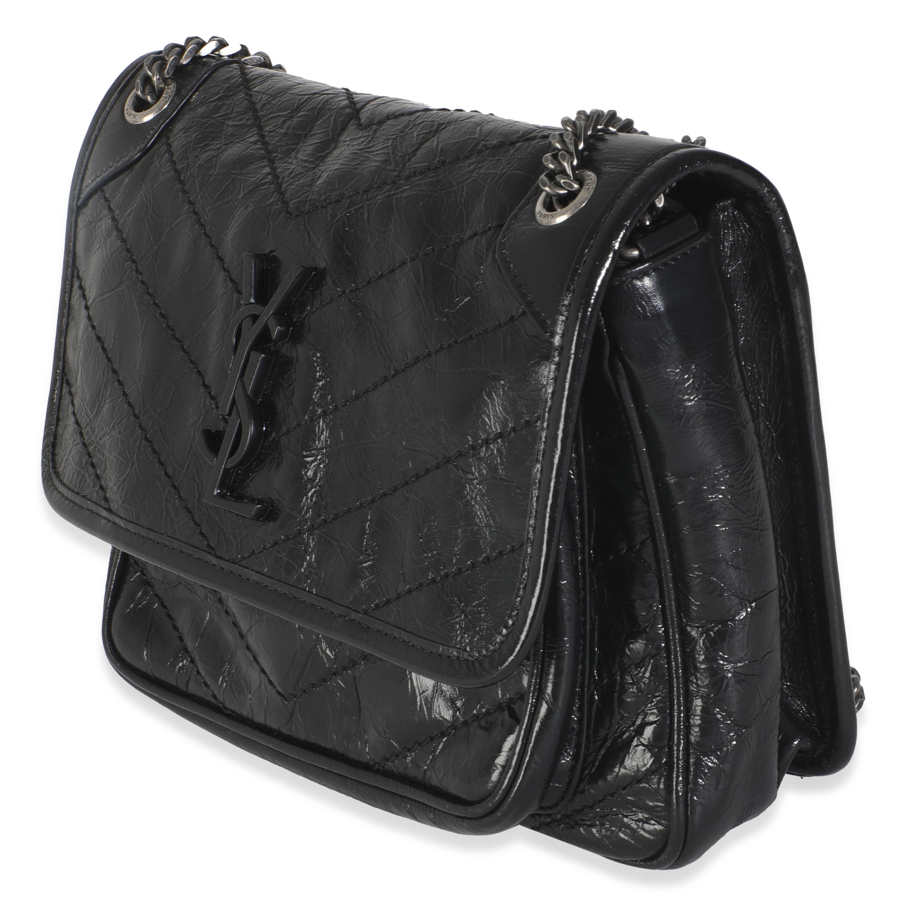 Women's or Men's Saint Laurent Black Crinkled Calfskin Matelasse Baby Niki Chain Satchel For Sale