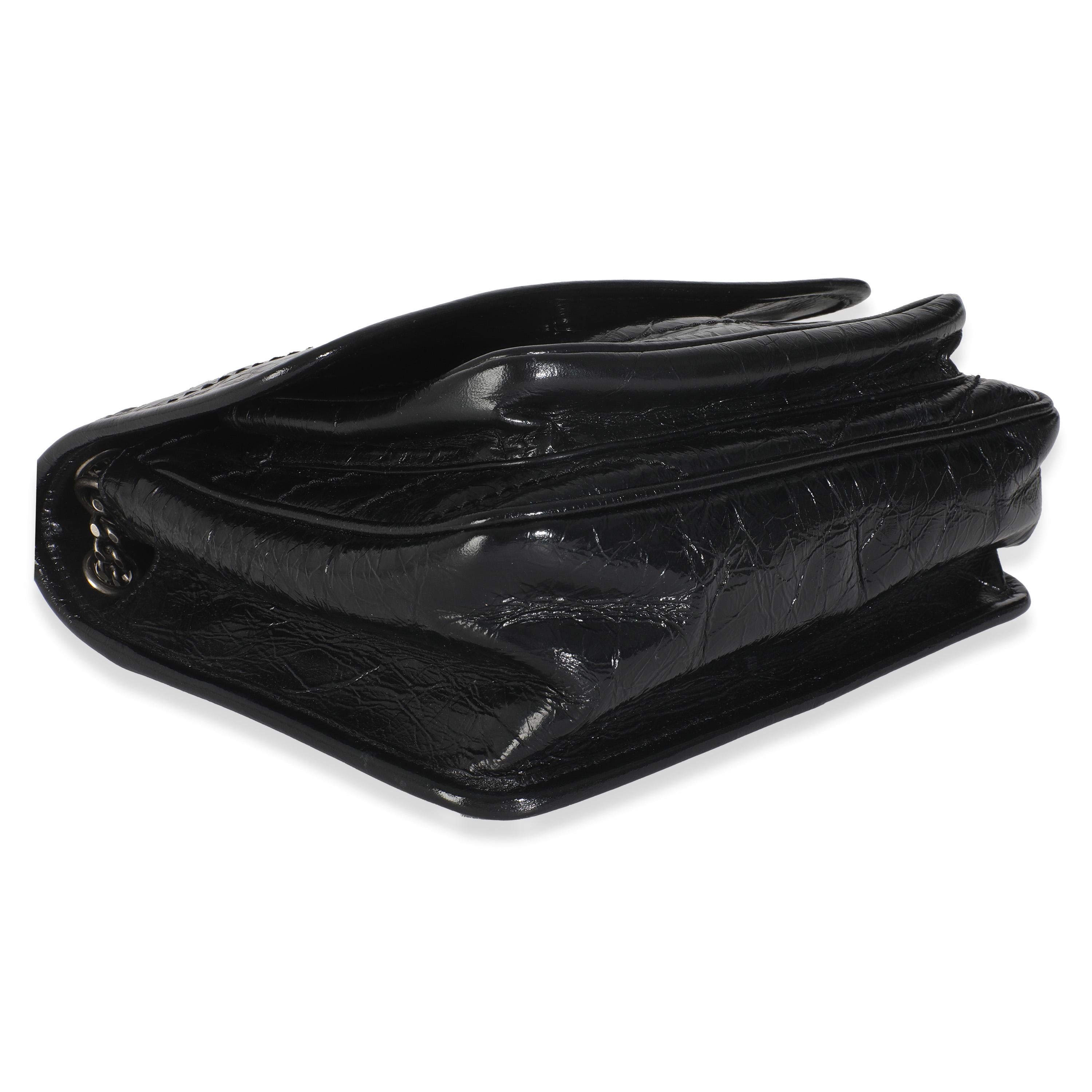Saint Laurent Black Crinkled Calfskin Matelasse Baby Niki Chain Satchel For Sale 3