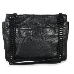 Saint Laurent Black Crinkled Calfskin Matelasse Medium Niki Chain Satchel