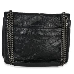 Saint Laurent Black Crinkled Calfskin Matelasse Medium Niki Chain Satchel