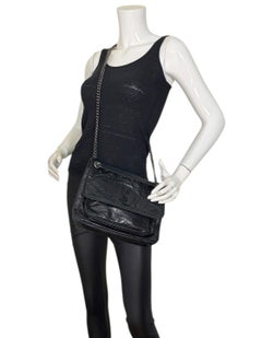 Saint Laurent Black Crinkled Calfskin Matelasse Monogram Medium Niki Chain Bag
