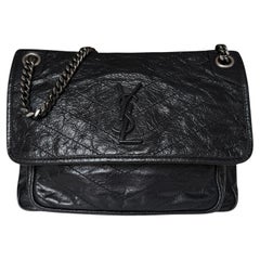 Saint Laurent Black Crinkled Calfskin Matelasse Monogram Medium Niki Chain Bag