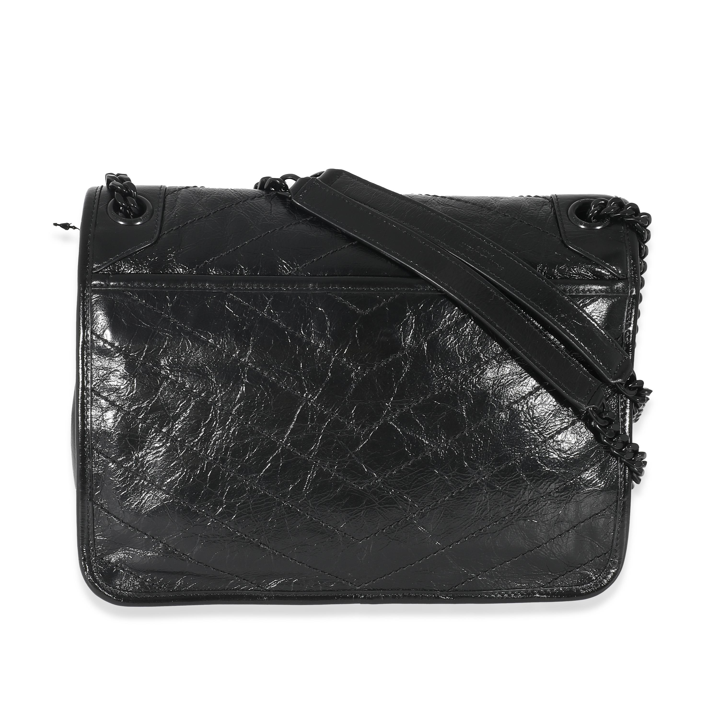 Saint Laurent Black Crinkled Calfskin Medium Niki Bag In Excellent Condition In New York, NY