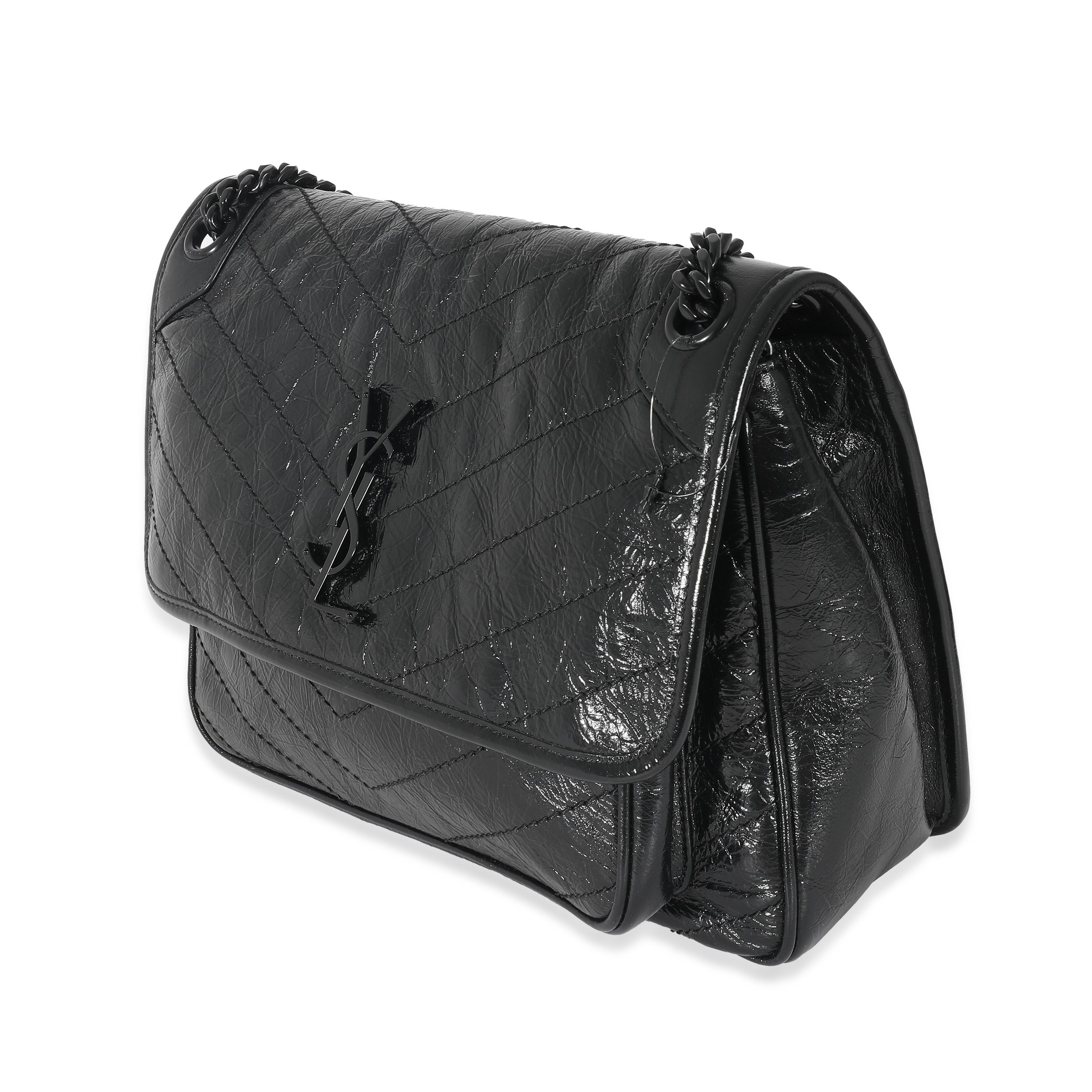 Women's Saint Laurent Black Crinkled Calfskin Medium Niki Bag