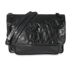Saint Laurent Borsa media Niki in pelle di vitello stropicciata nera