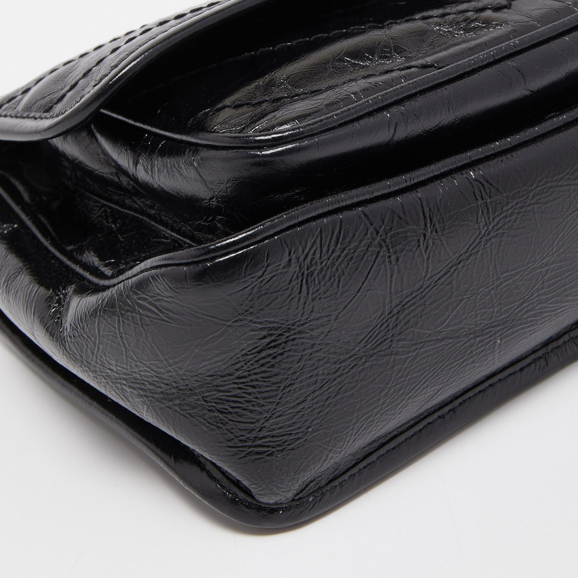 Saint Laurent Black Crinkled Leather Baby Niki Chain Shoulder Bag 7