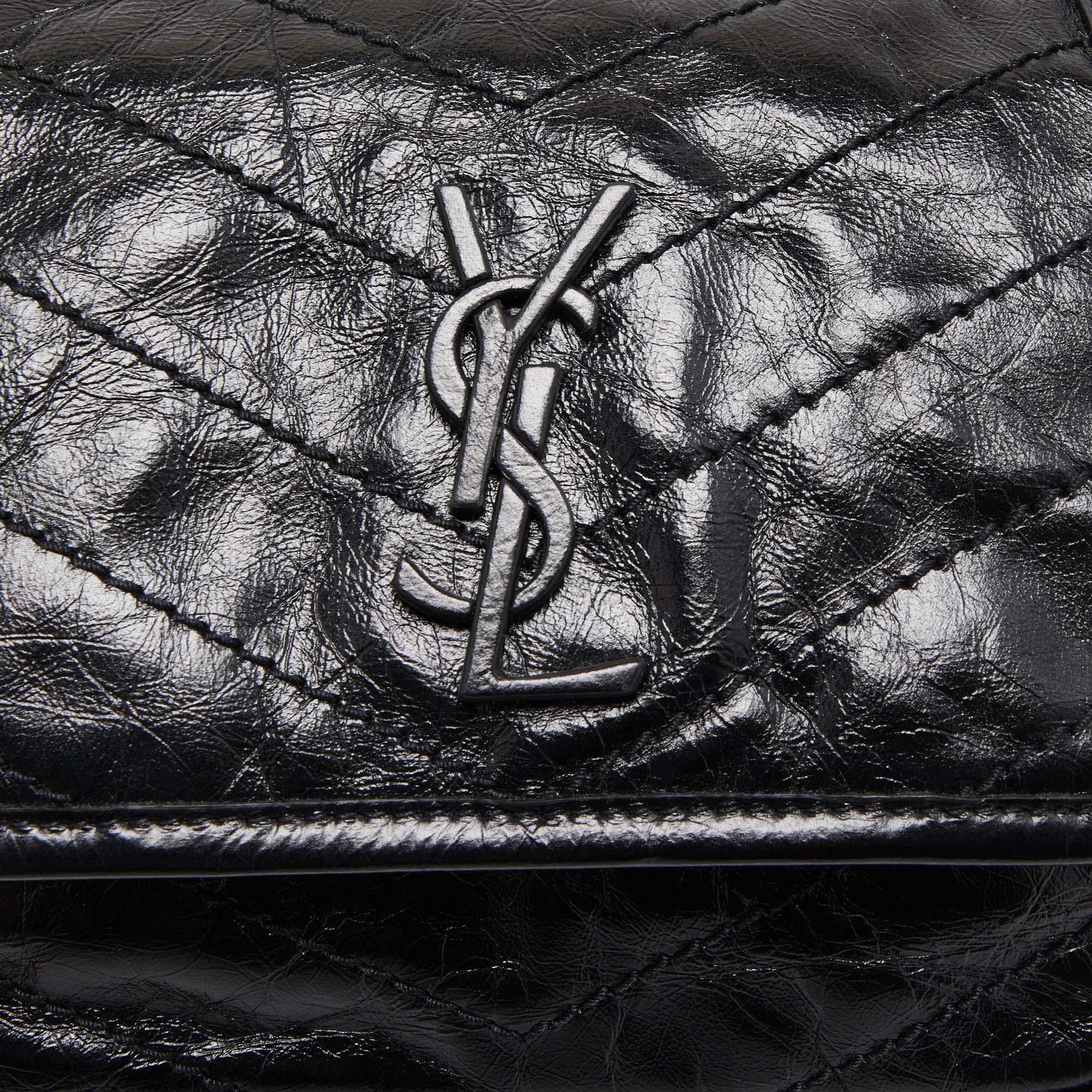 Saint Laurent Black Crinkled Leather Baby Niki Chain Shoulder Bag 2