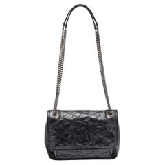 Saint Laurent Black Crinkled Leather Baby Niki Chain Shoulder Bag