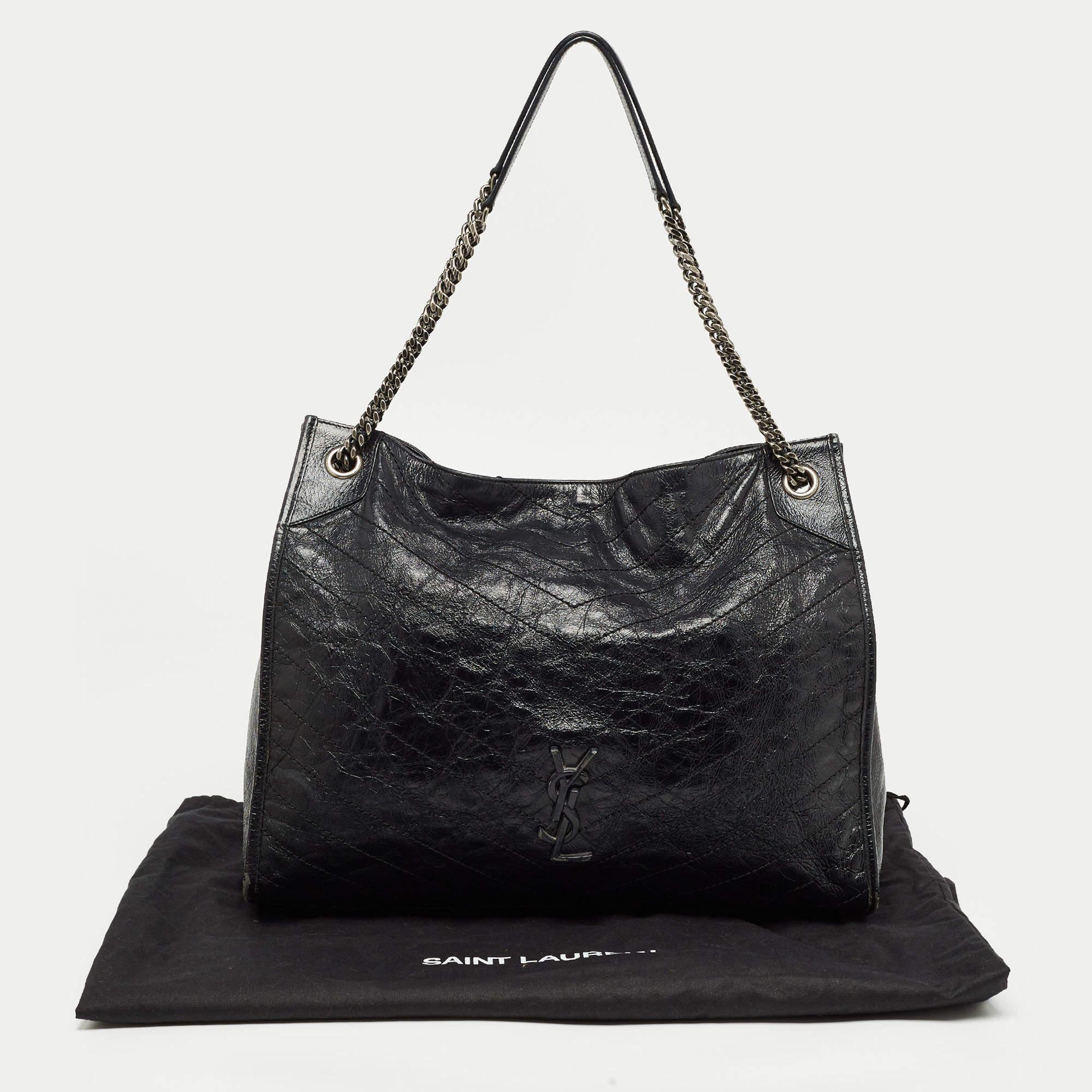 Saint Laurent Black Crinkled Leather Large Niko Shopper Tote 6