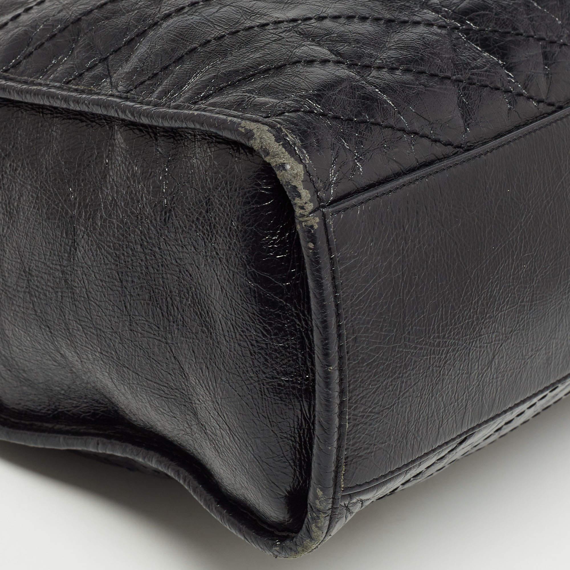 Saint Laurent Black Crinkled Leather Large Niko Shopper Tote For Sale 3