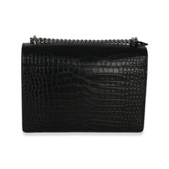Saint Laurent Black Croc Embossed Calfskin Medium Monogram Sunset Bag