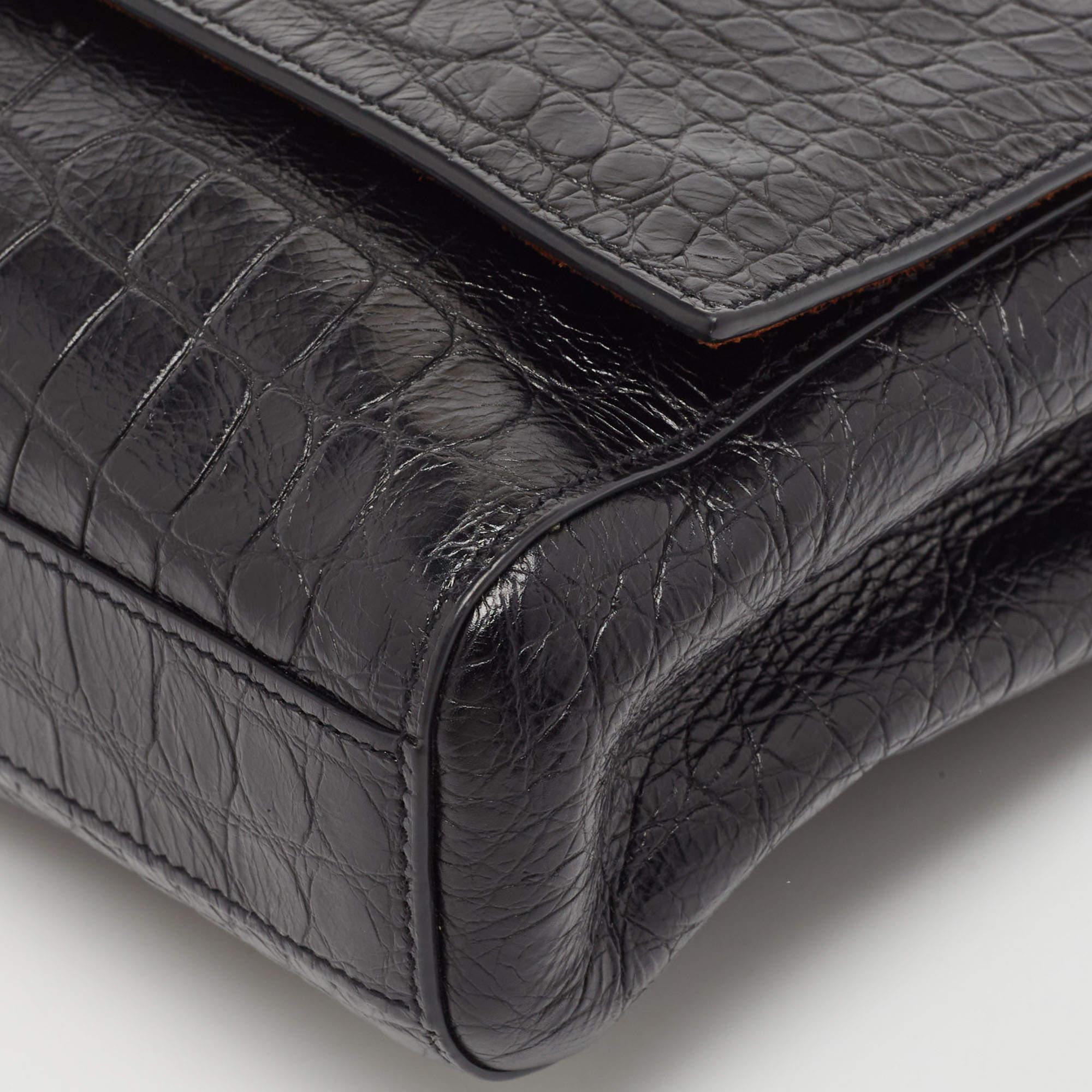 Saint Laurent Black Croc Embossed Leather and Suede Reversible Kate Bag 7