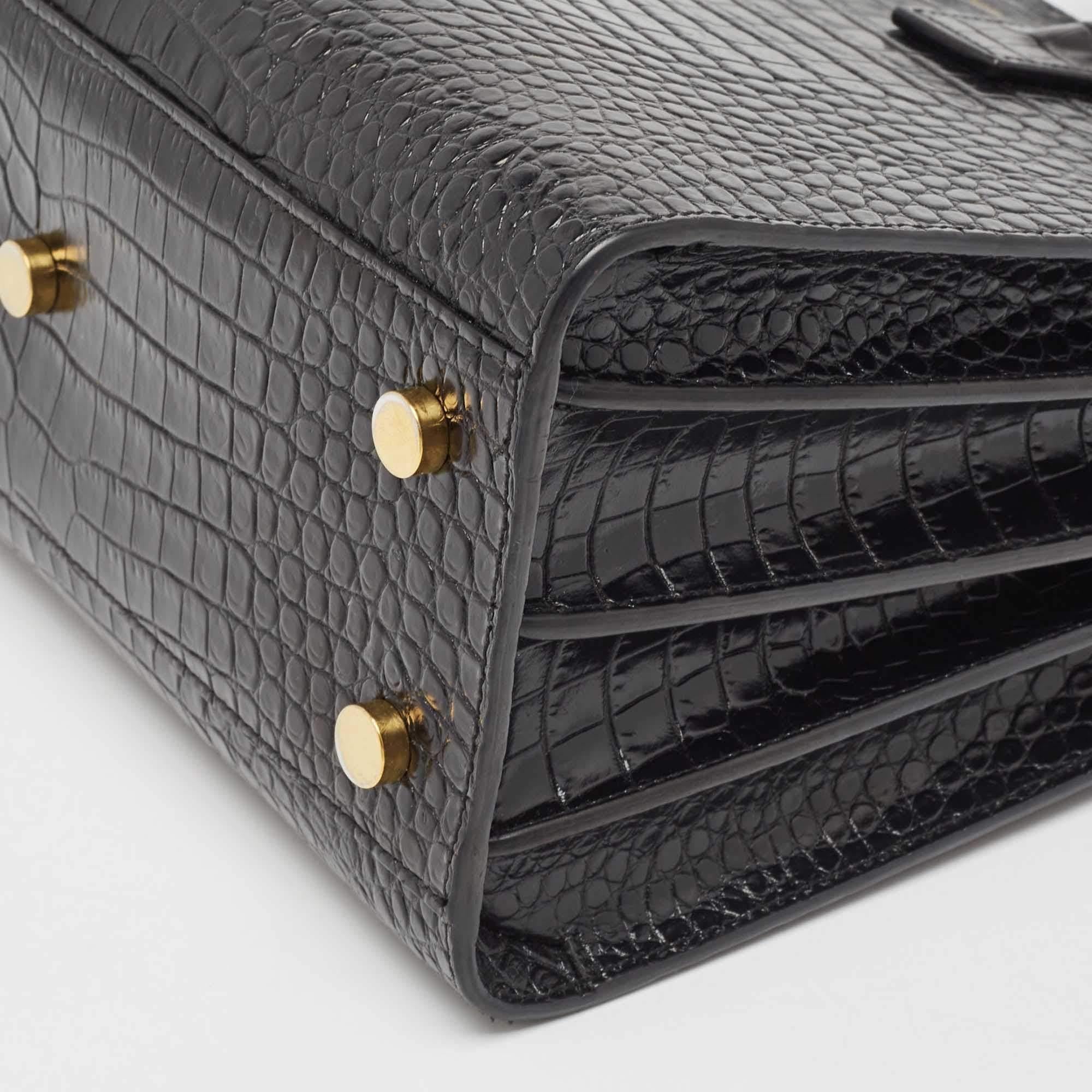 Saint Laurent Black Croc Embossed Baby Leather Classic Sac De Jour Tote en vente 6