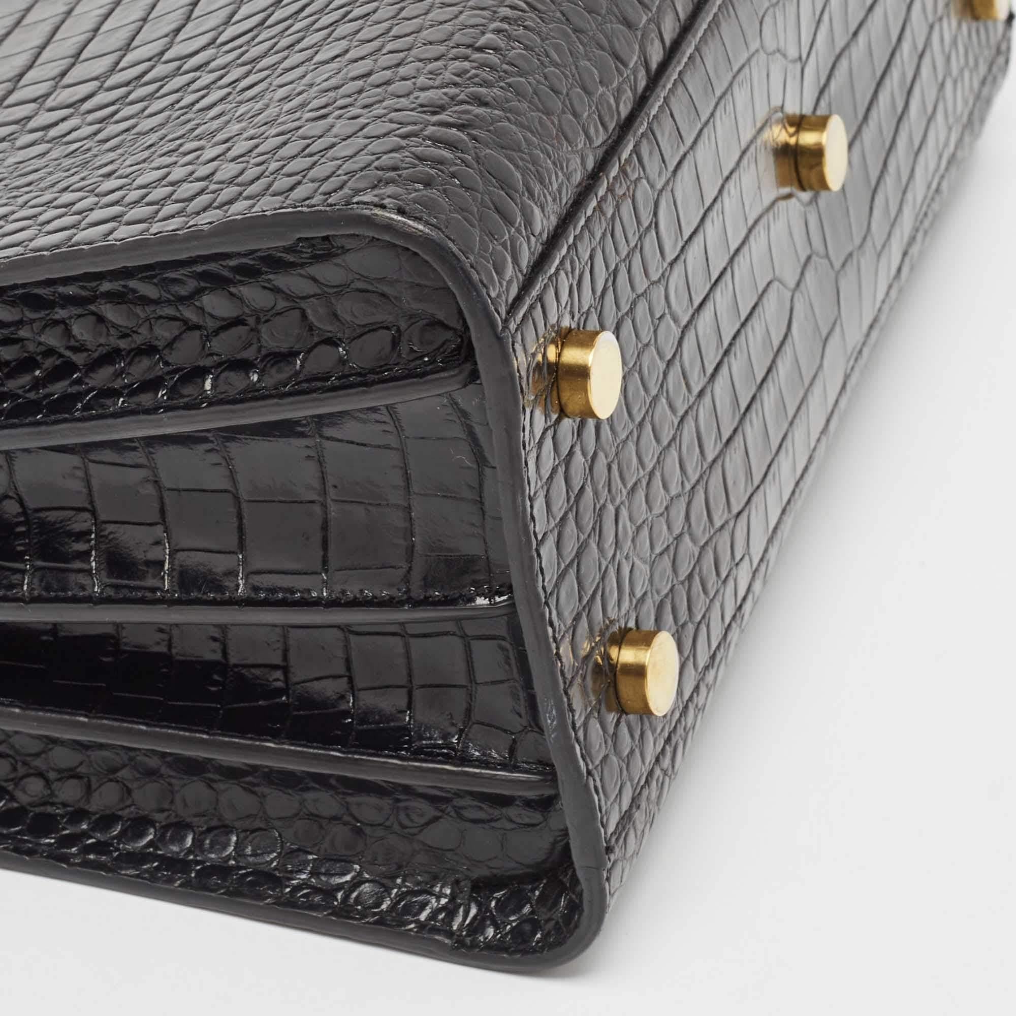 Saint Laurent Black Croc Embossed Baby Leather Classic Sac De Jour Tote en vente 9
