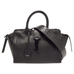 Saint Laurent Black Croc Embossed Leather Baby Downtown Cabas Tote