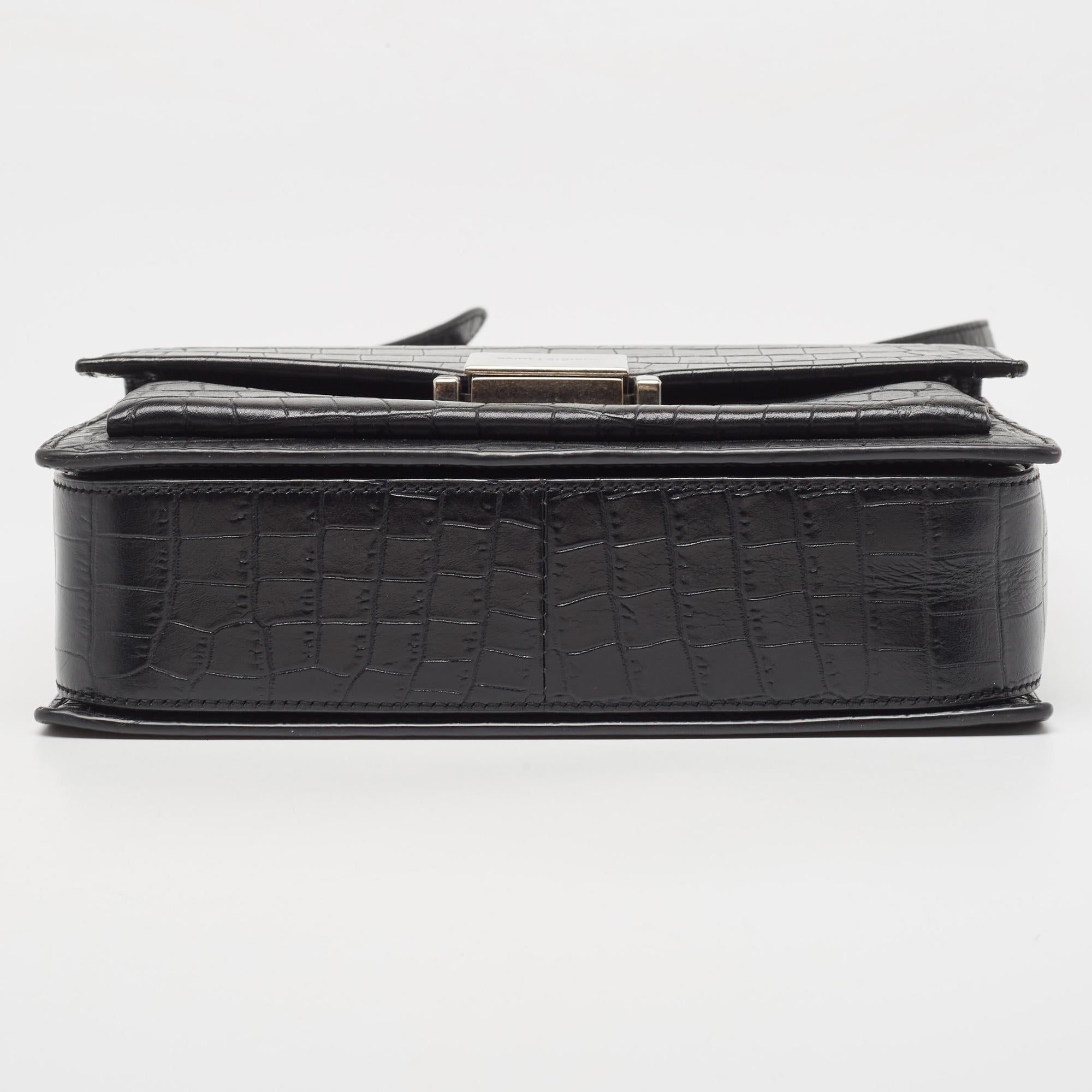 Saint Laurent Black Croc Embossed Leather Bellechasse Top Handle Bag 6