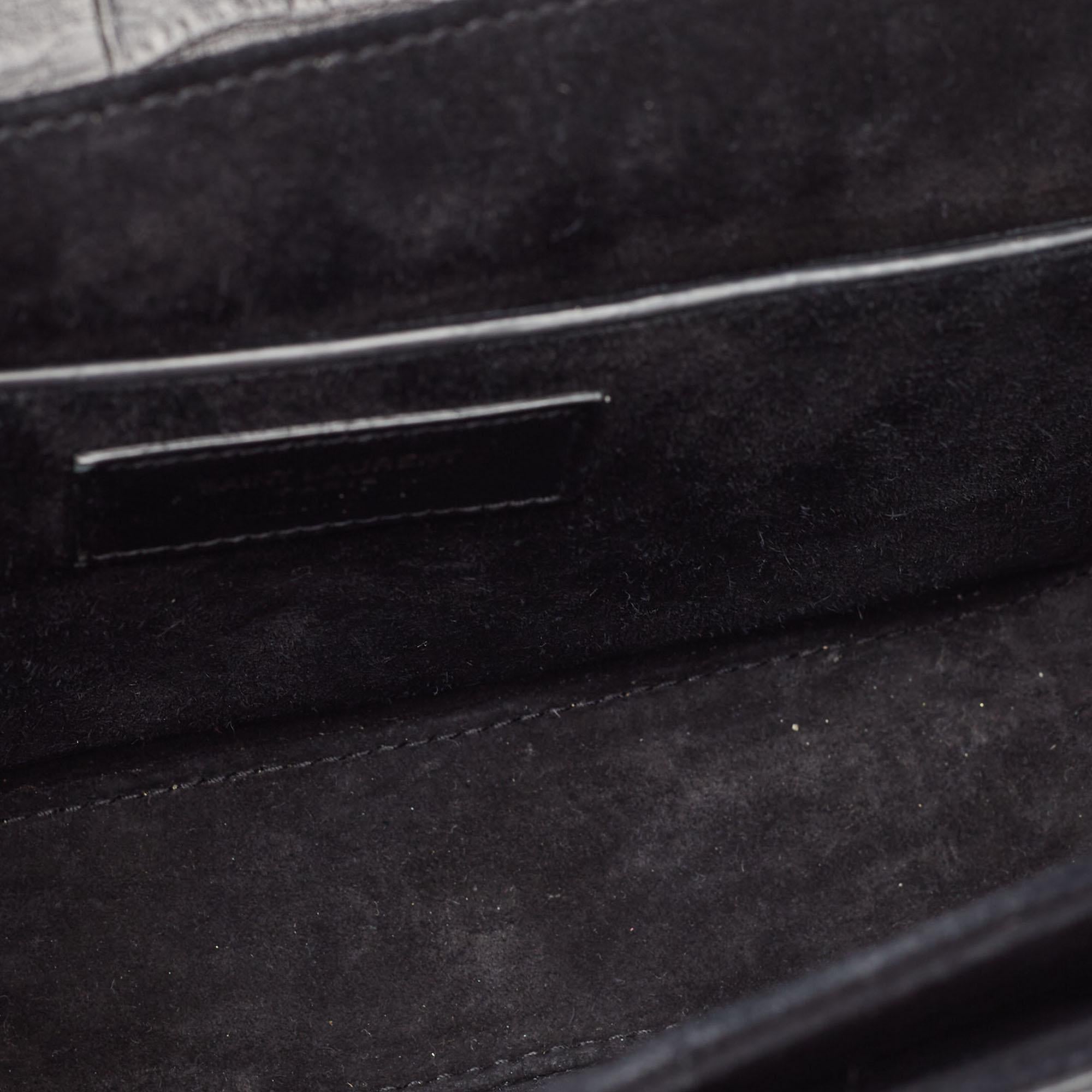 Saint Laurent Black Croc Embossed Leather Bellechasse Top Handle Bag 10