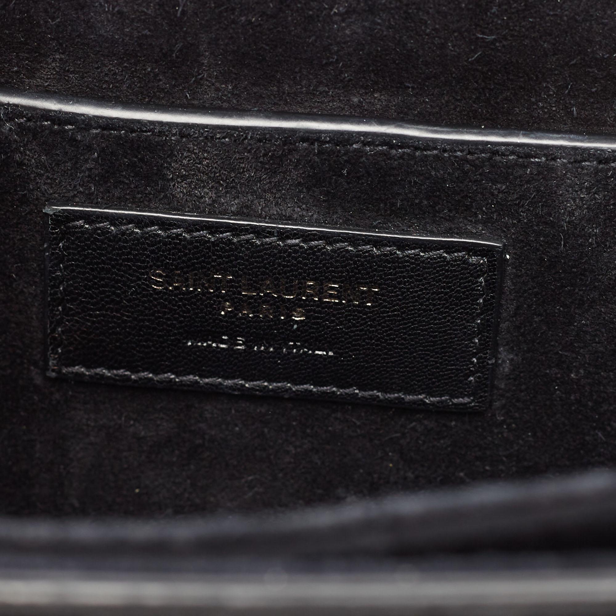 Saint Laurent Black Croc Embossed Leather Bellechasse Top Handle Bag 11