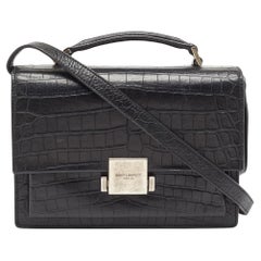 Saint Laurent Black Croc Embossed Leather Bellechasse Top Handle Bag
