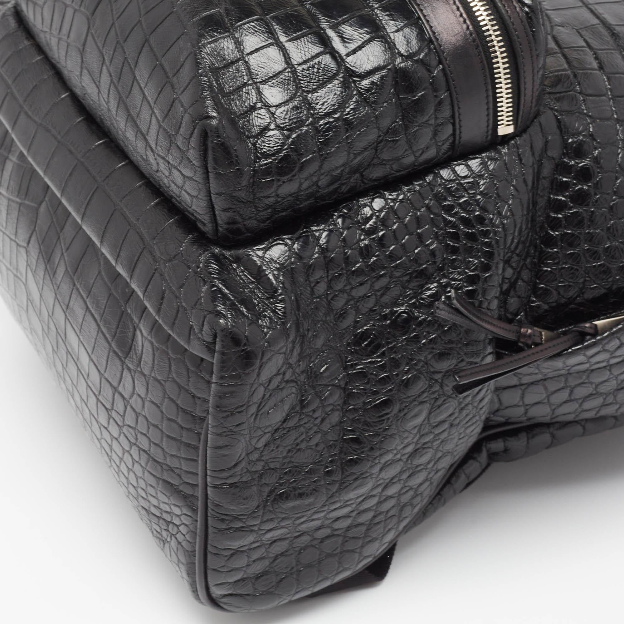  Saint Laurent Black Croc Embossed Leather City Backpack For Sale 3