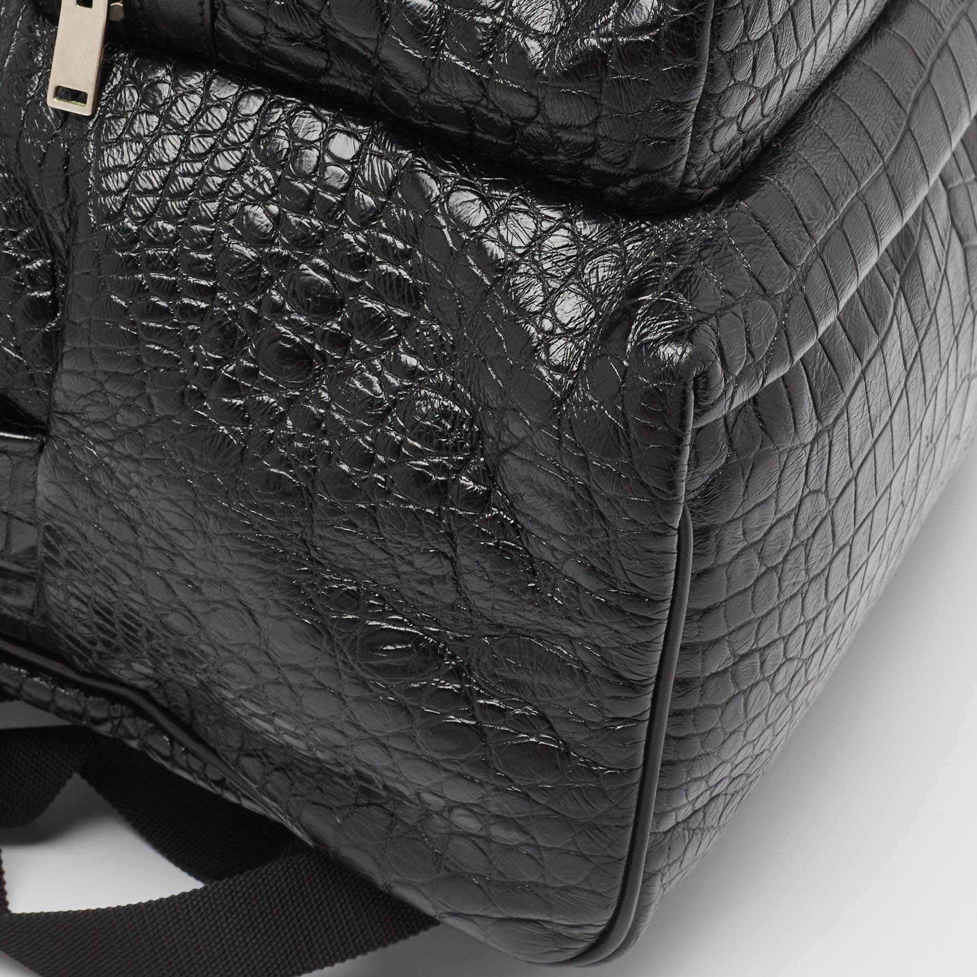  Saint Laurent Black Croc Embossed Leather City Backpack 4