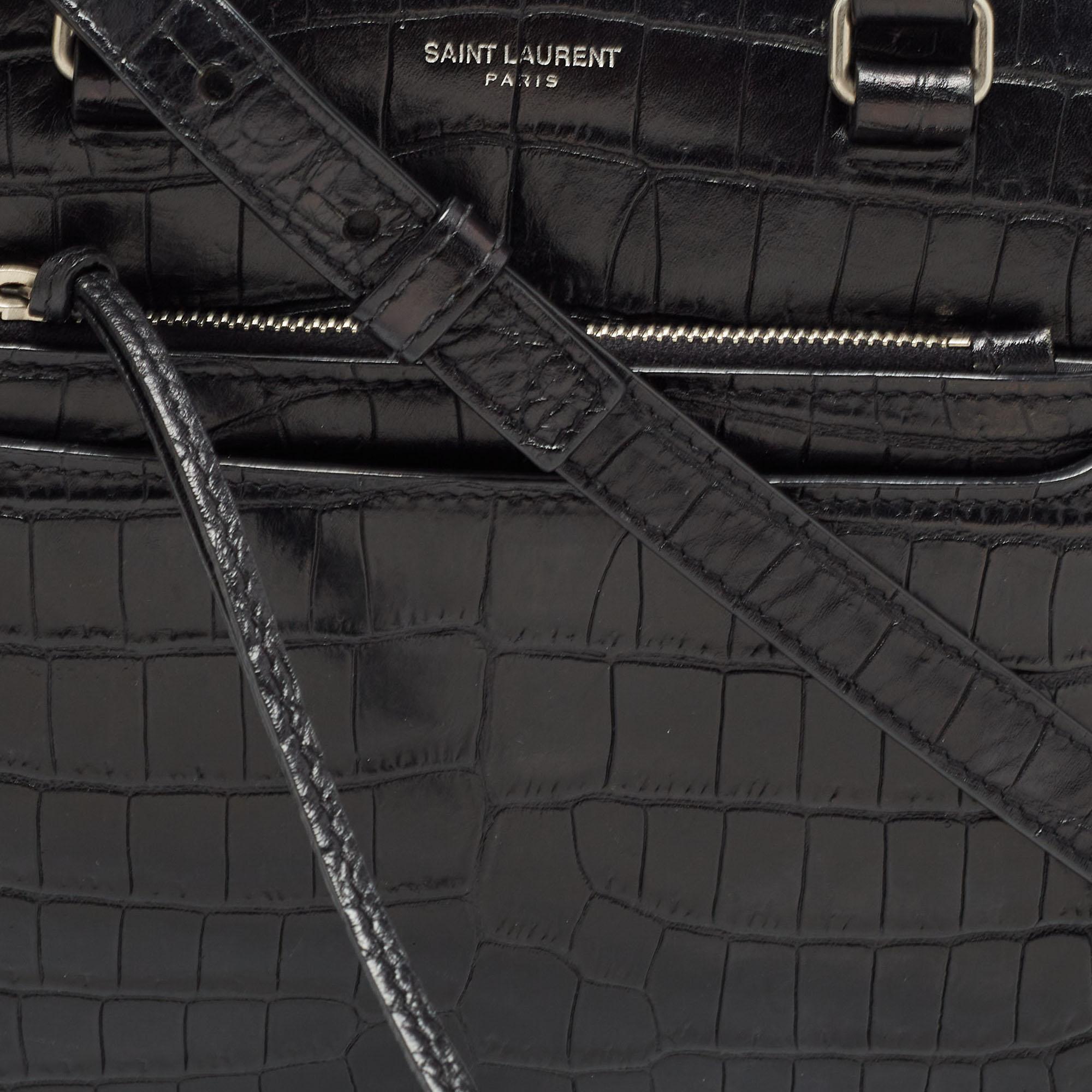 Saint Laurent Black Croc Embossed Leather East Side Tote For Sale 6