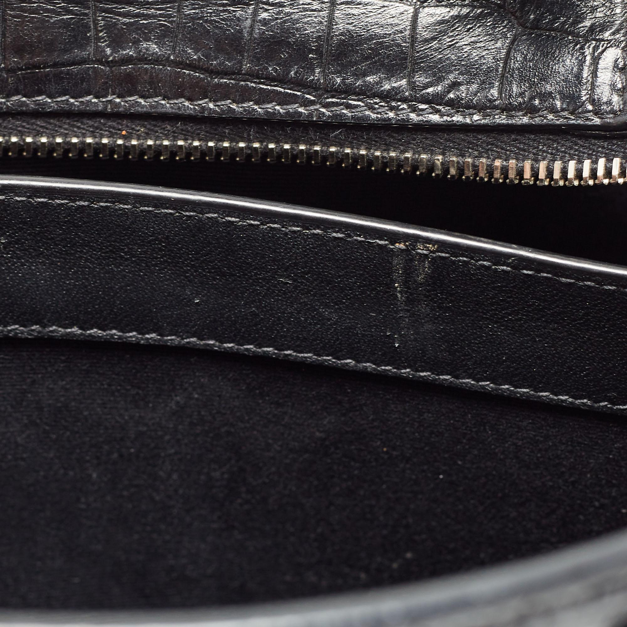 Saint Laurent Black Croc Embossed Leather East Side Tote For Sale 9