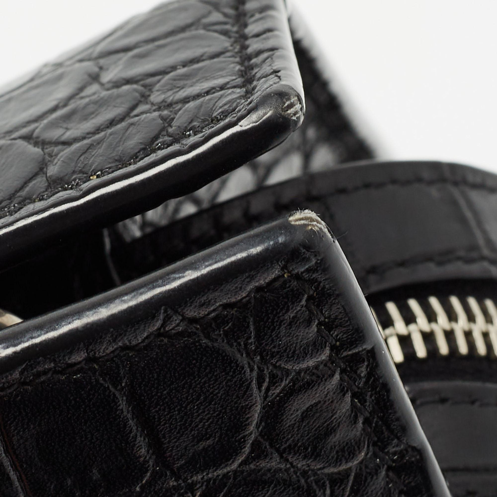 Saint Laurent Black Croc Embossed Leather East Side Tote For Sale 2