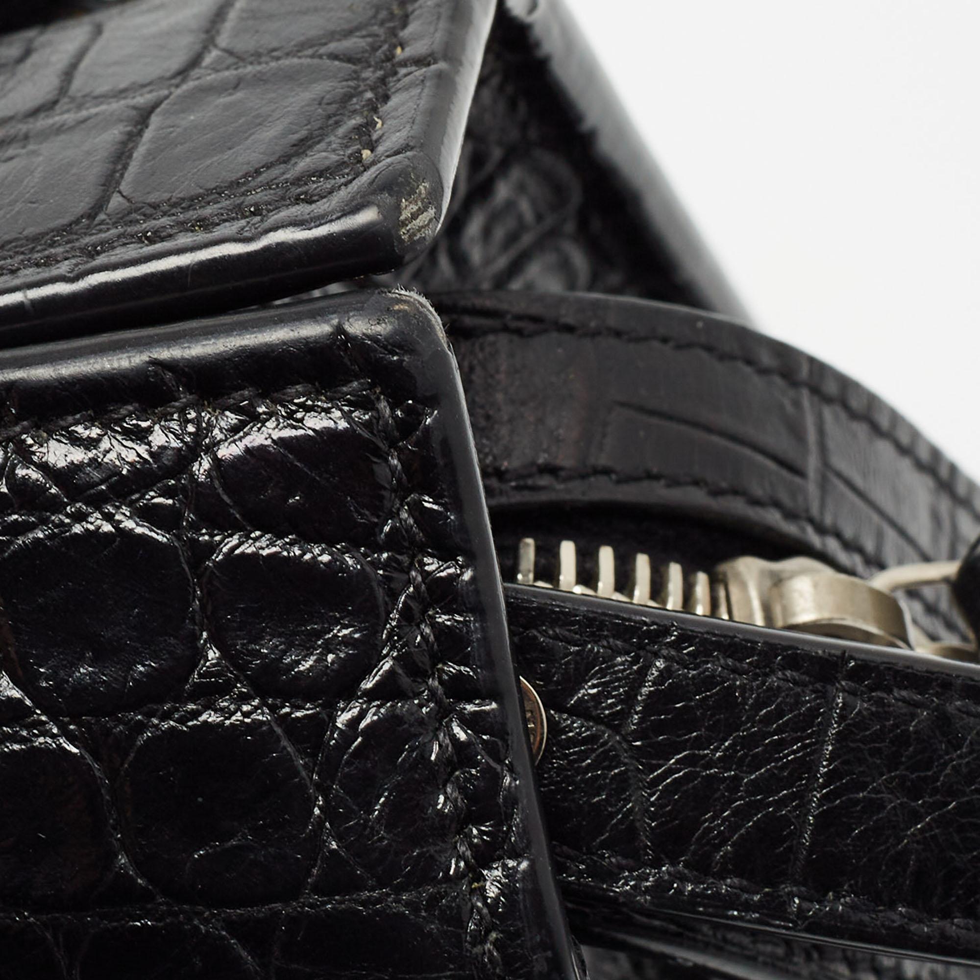 Saint Laurent Black Croc Embossed Leather East Side Tote For Sale 3
