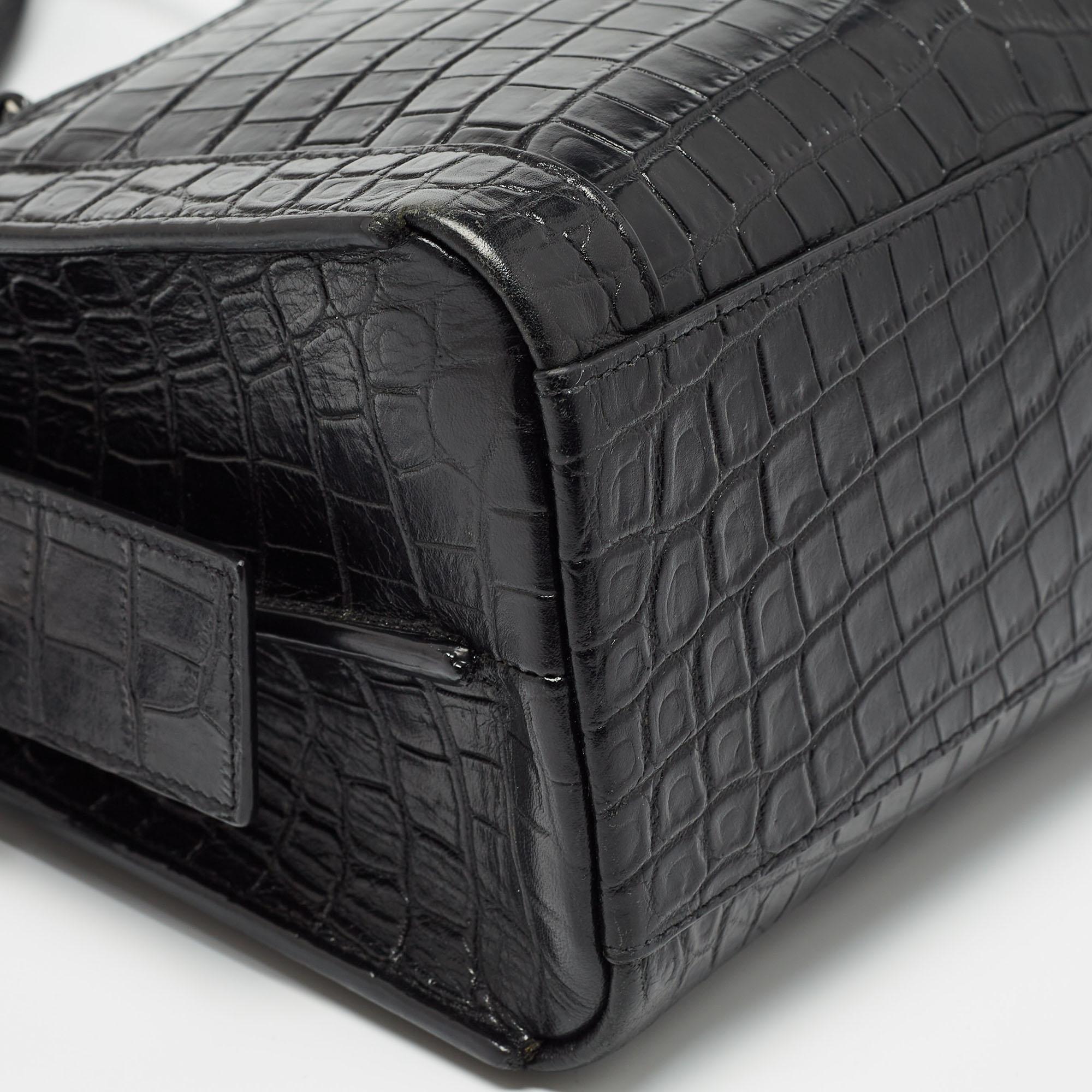 Saint Laurent Black Croc Embossed Leather East Side Tote For Sale 5