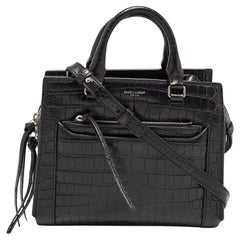 Saint Laurent Schwarze East Side Tote aus Leder mit Krokodillederprägung