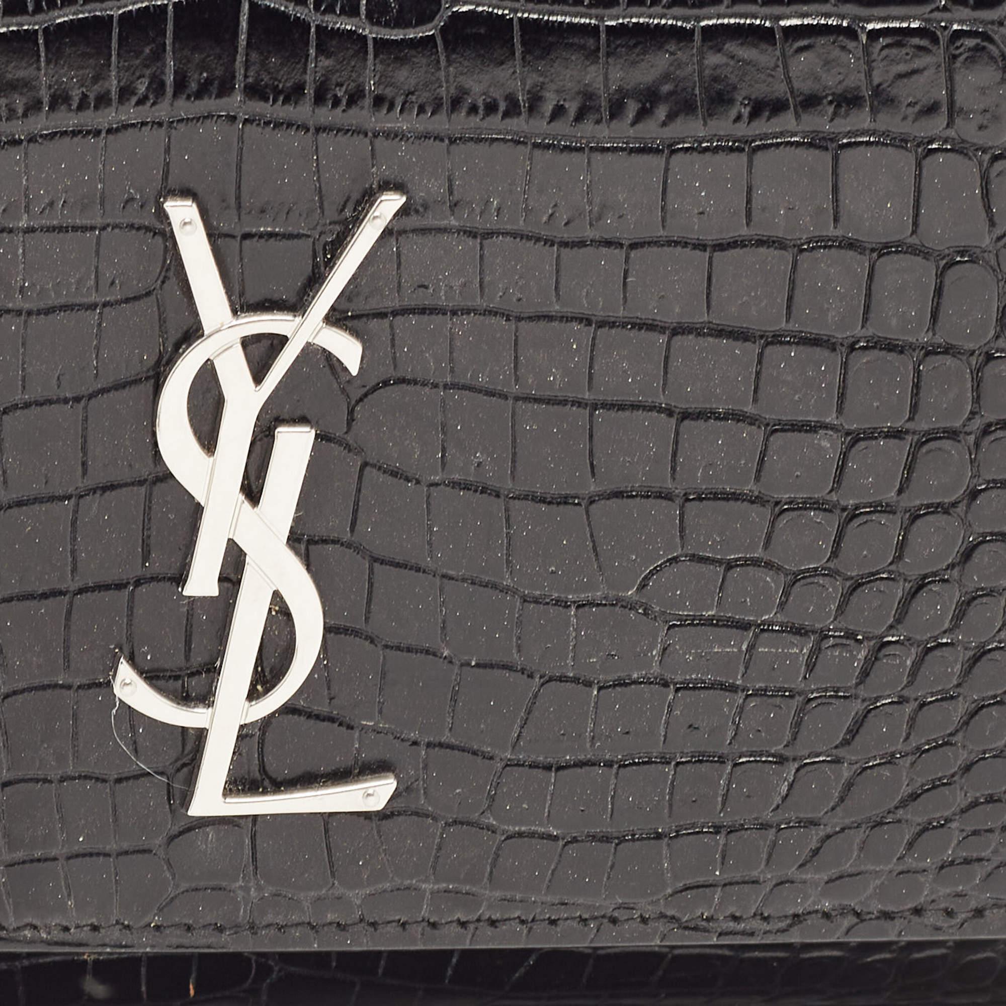 Saint Laurent Black Croc Embossed Leather Kate Belt Bag 6
