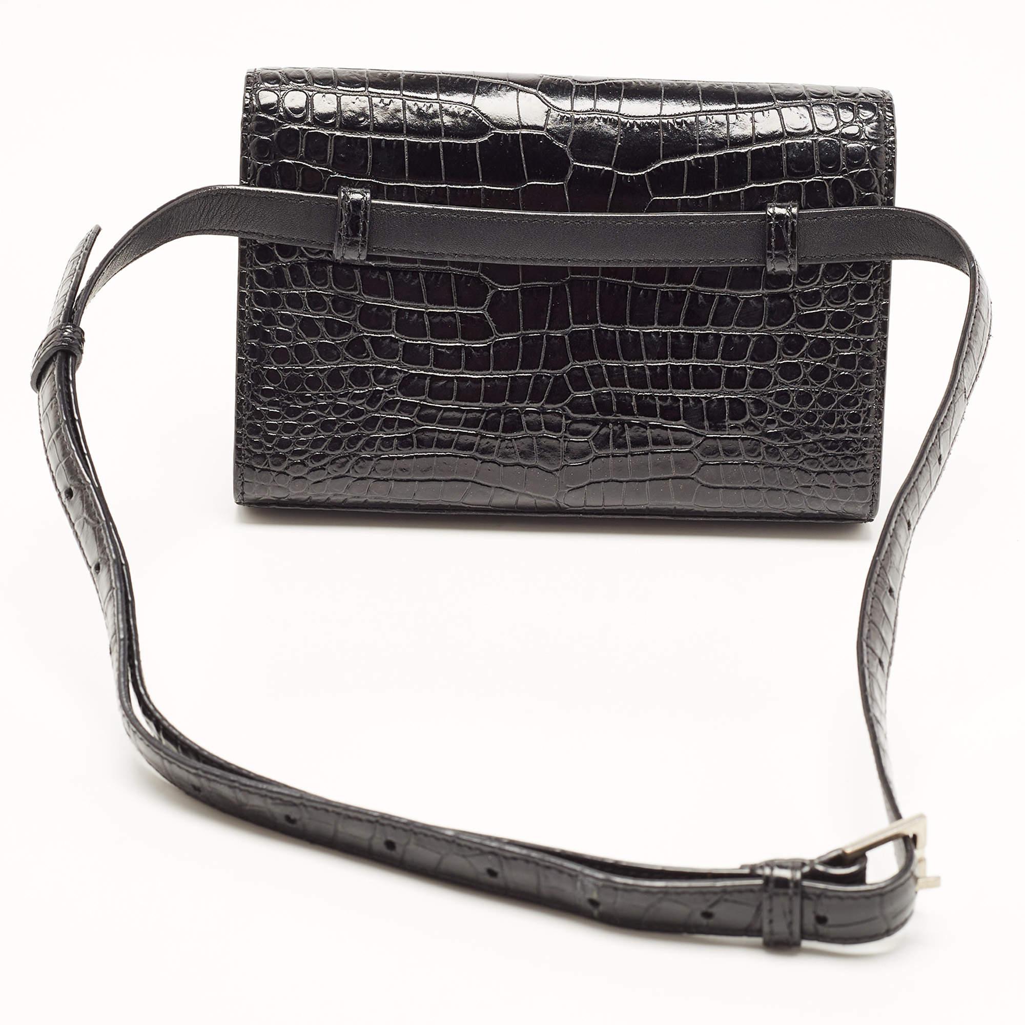 Saint Laurent Black Croc Embossed Leather Kate Belt Bag 7