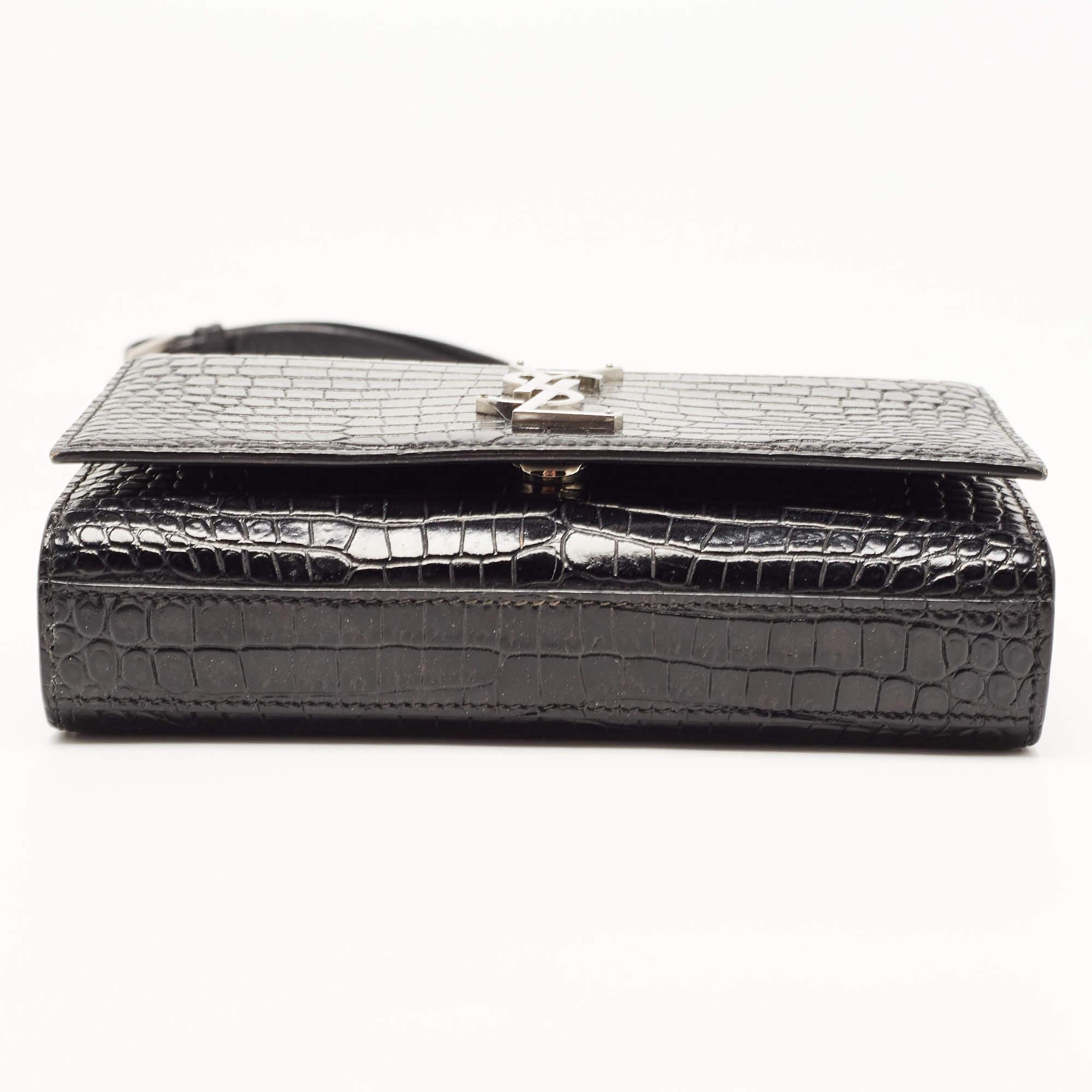 Saint Laurent Black Croc Embossed Leather Kate Belt Bag 8