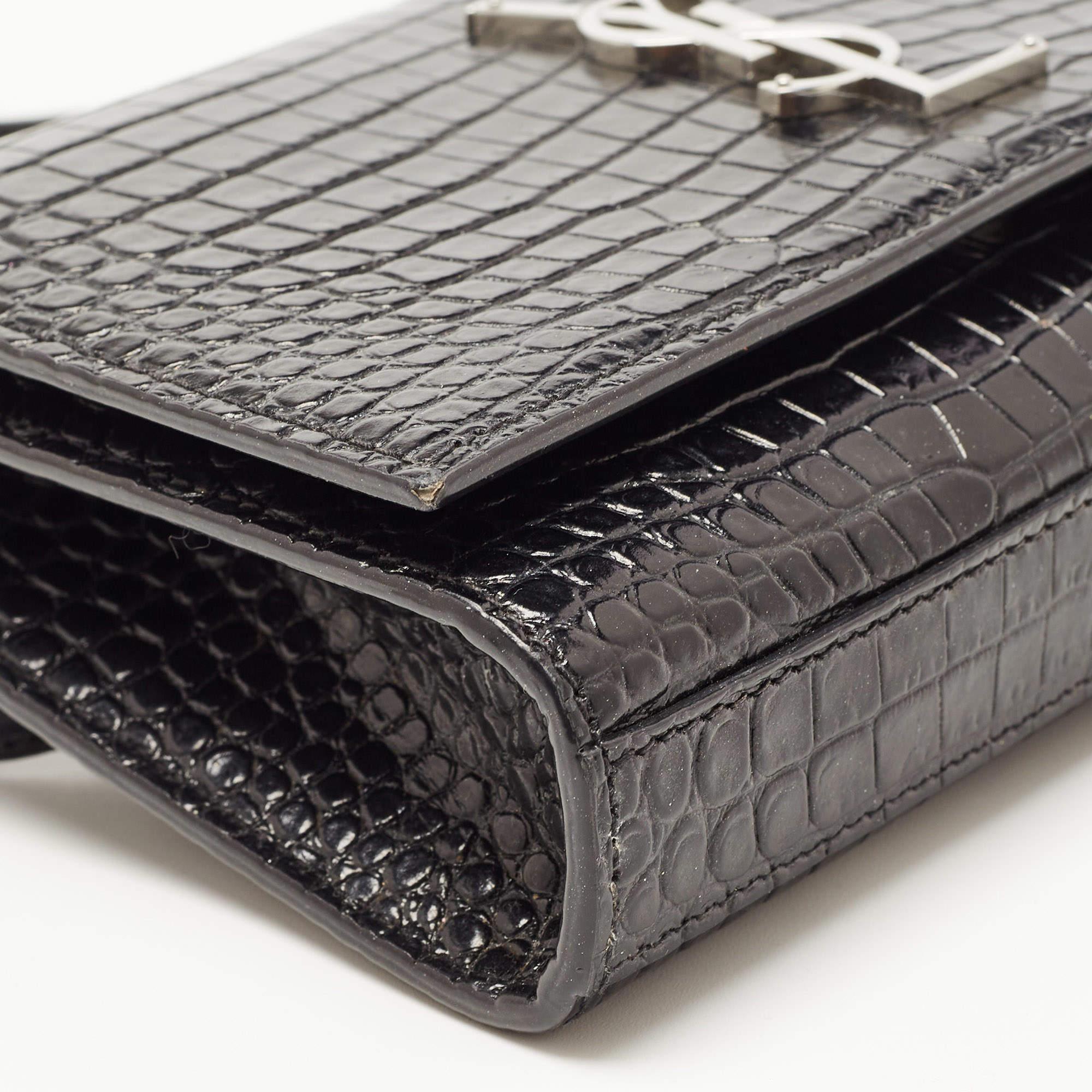 Saint Laurent Black Croc Embossed Leather Kate Belt Bag 9