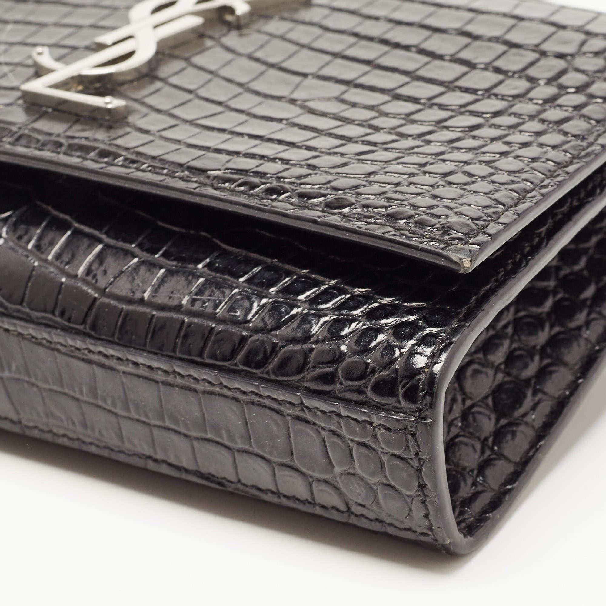 Saint Laurent Black Croc Embossed Leather Kate Belt Bag 10